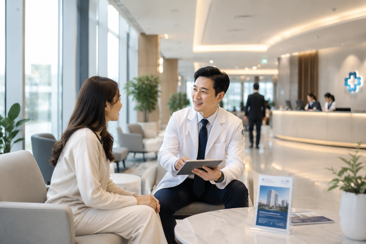 Korean specialist consulting an international patient
