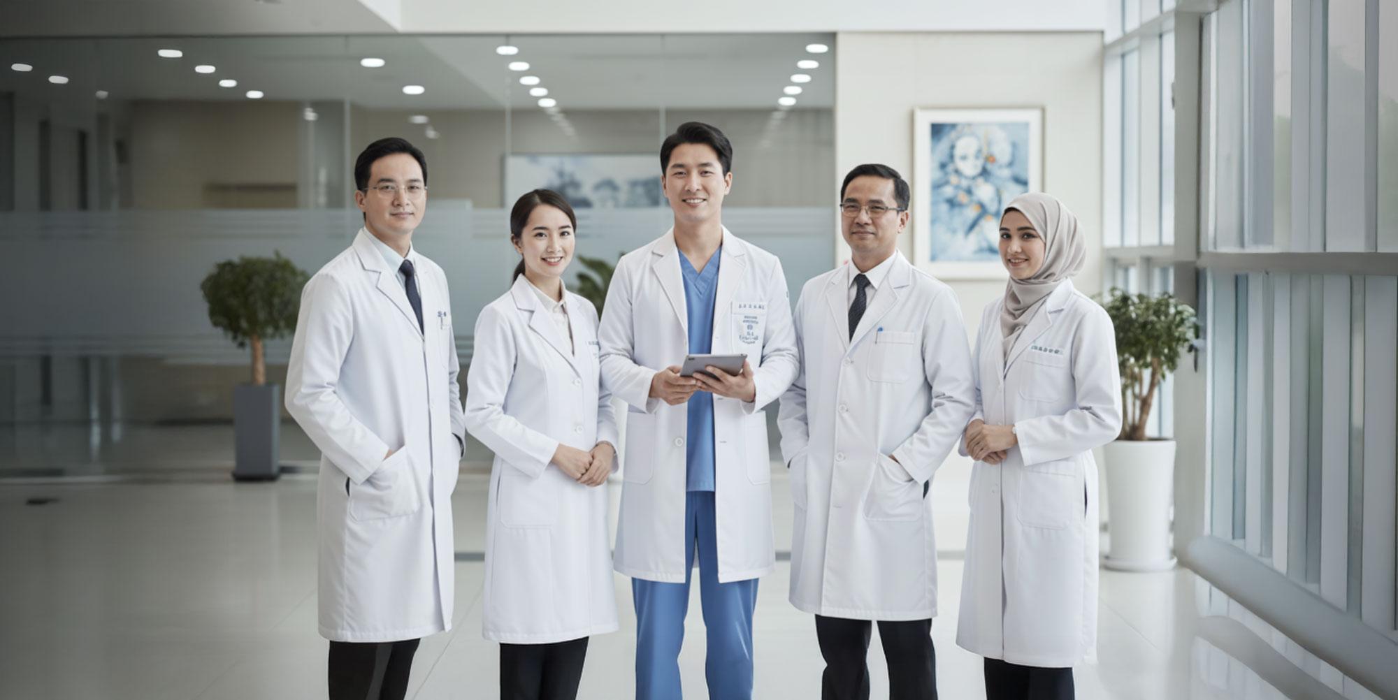 Korean tertiary hospital lobby with medical team